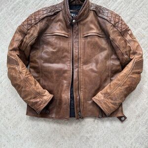 Triumph Brown Leather Biker Jacket with Quilted Shoulders